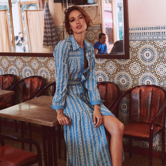 Embroidered Cotton Shirt Dress For Spring