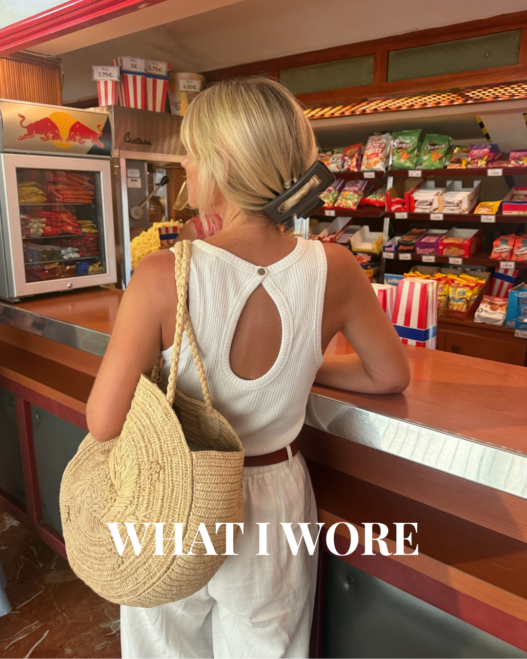 Cinema outfit — linen trousers and a detailed tank top by Rosae Paris