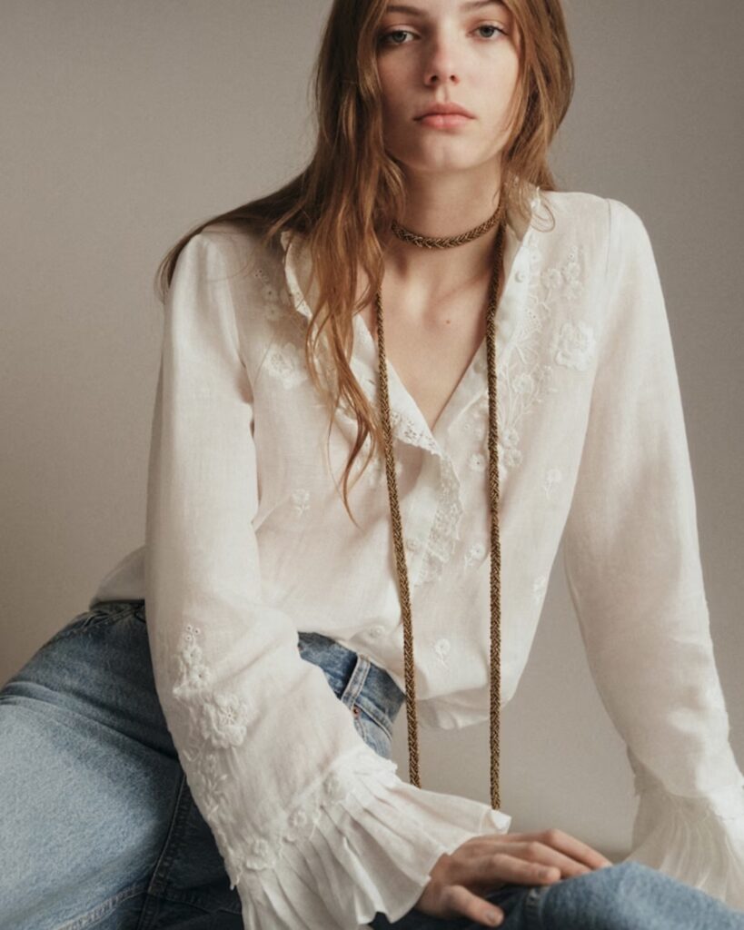 Ecru Frilled Hem Blouse