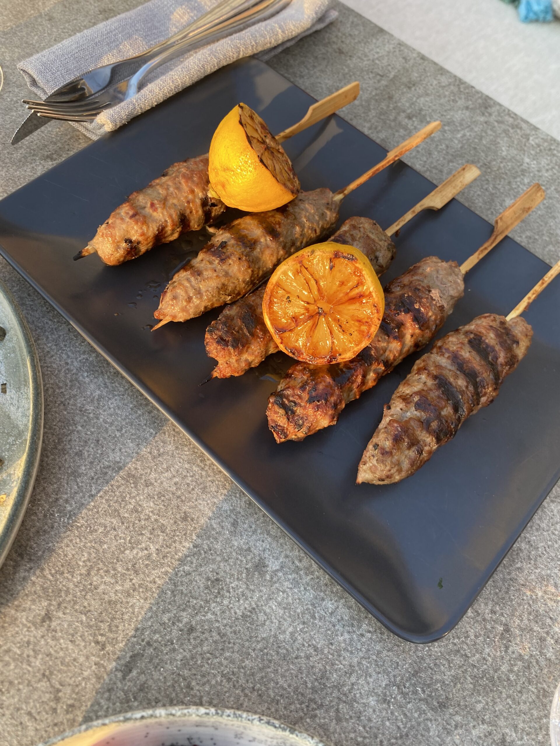 BBQ lamb kebabs with charred lemon