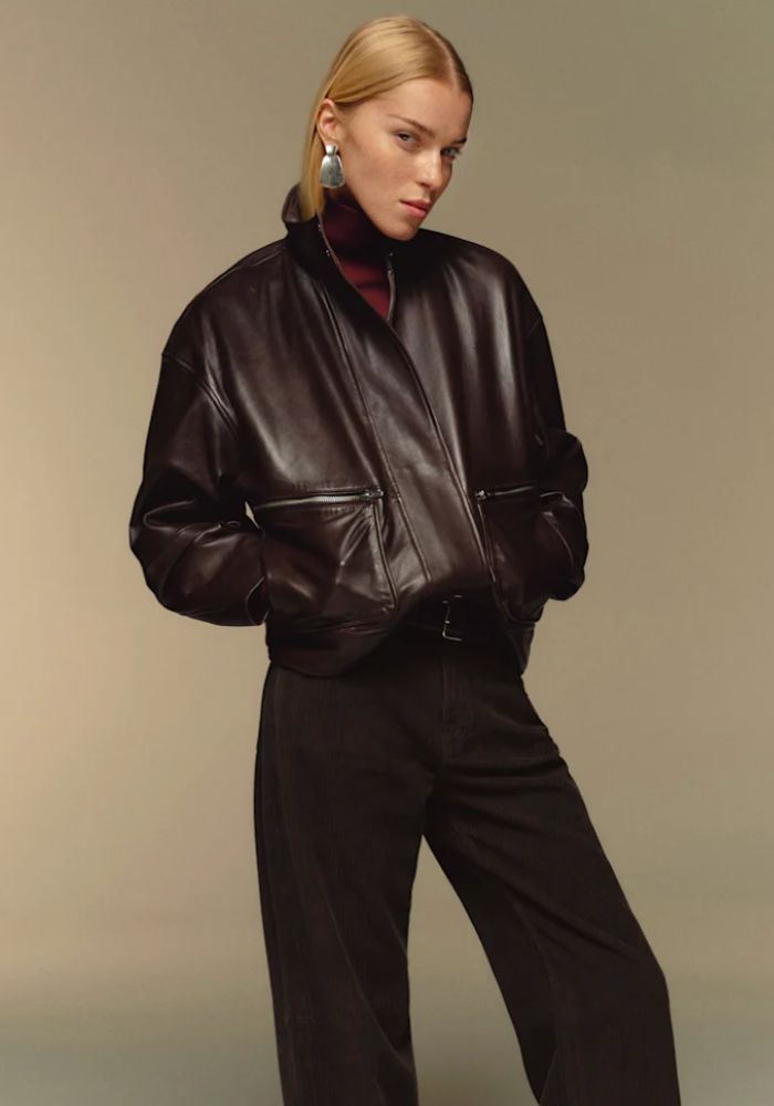 Dark Brown Bomber Leather Jacket