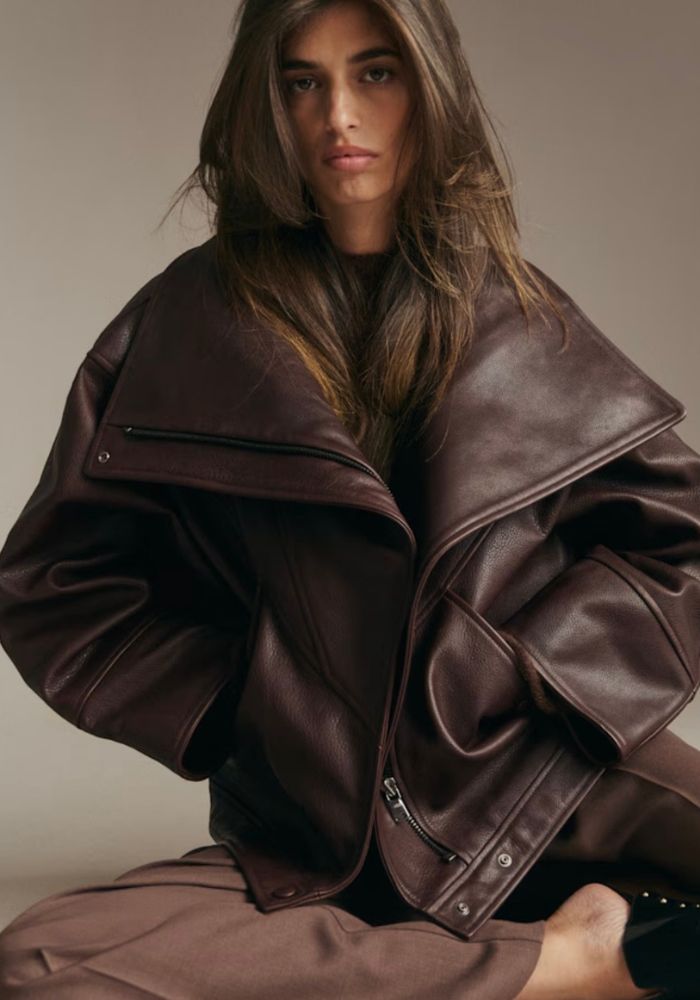 Oversized Chocolate Leather Jacket