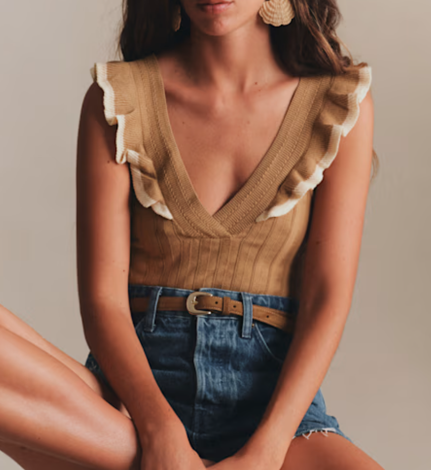 Frilled Camel Top