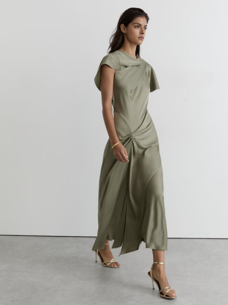 Khaki Satin Drape Dress