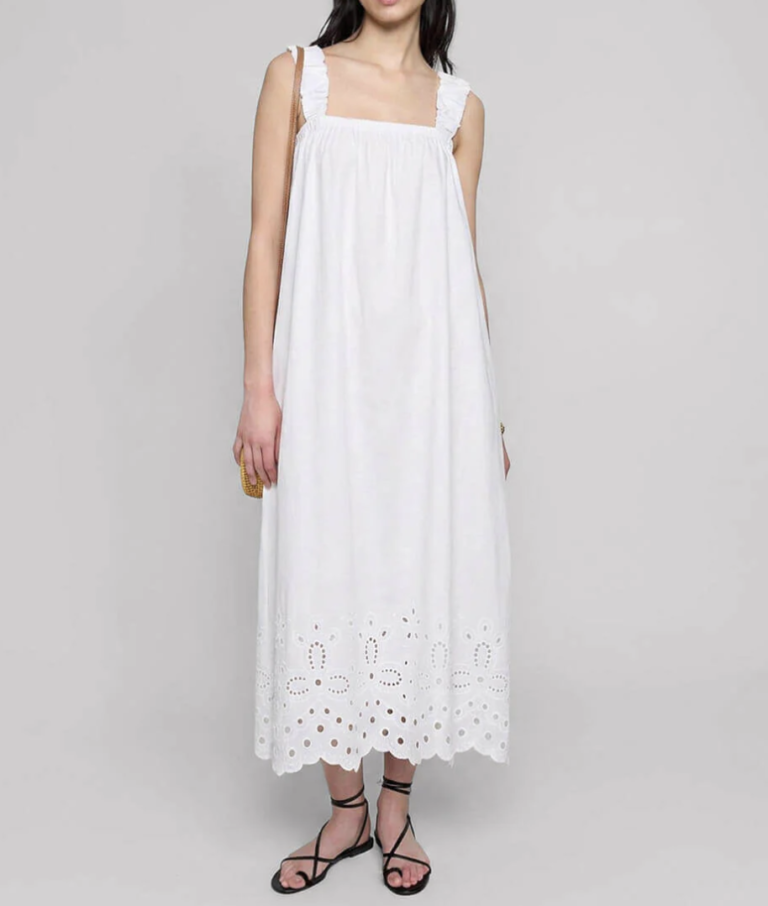 Eyelet White Midi Dress