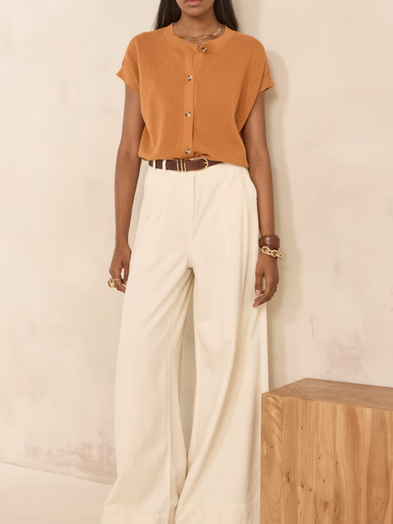 Wide-Leg Ecru Trousers