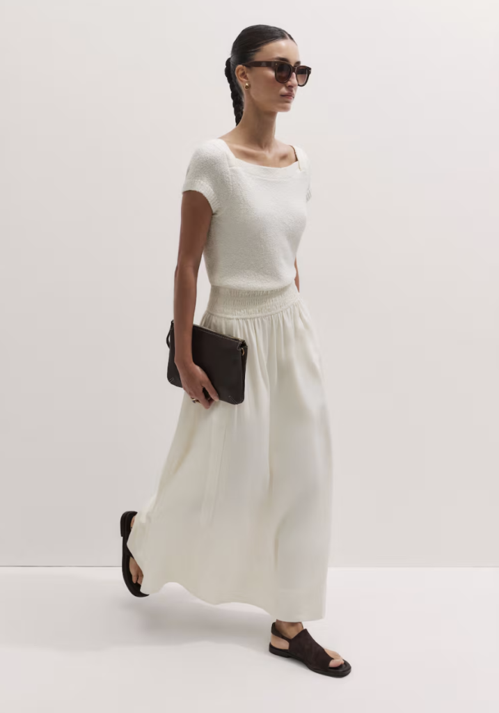 White Knit and Woven Maxi Dress