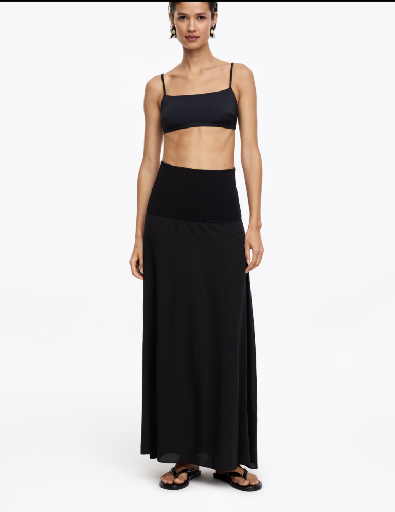 Long Black Satin Maxi Skirt