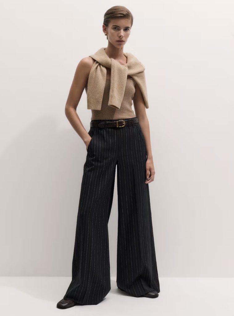 Pinstripe Wide-Leg Trousers