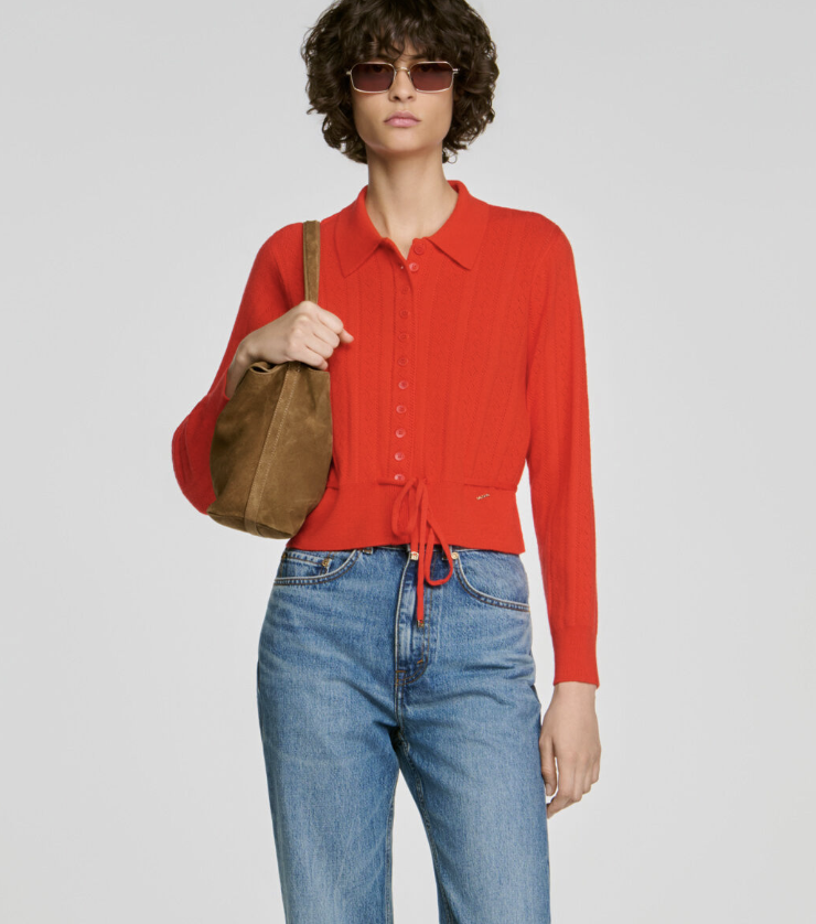 Red Pointelle Cardigan