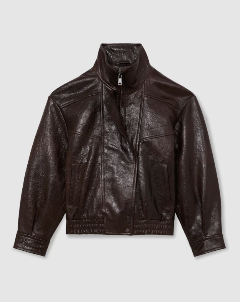 Funnel Neck Leather Jacket