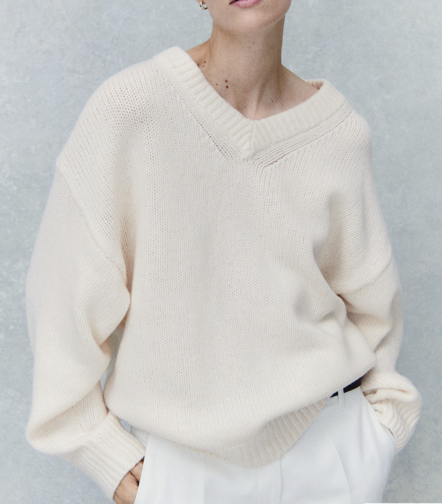 V-Neck Beige Wool Jumper