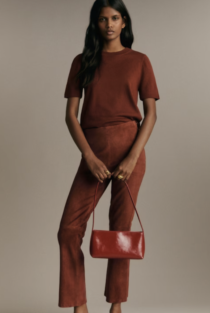 Suede Straight-Leg Trousers