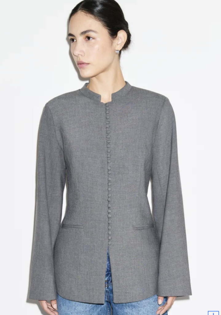 Grey Hourglass High-Neck Blazer