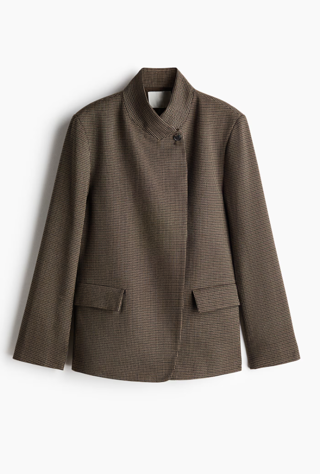 Stand Collar Checked Blazer