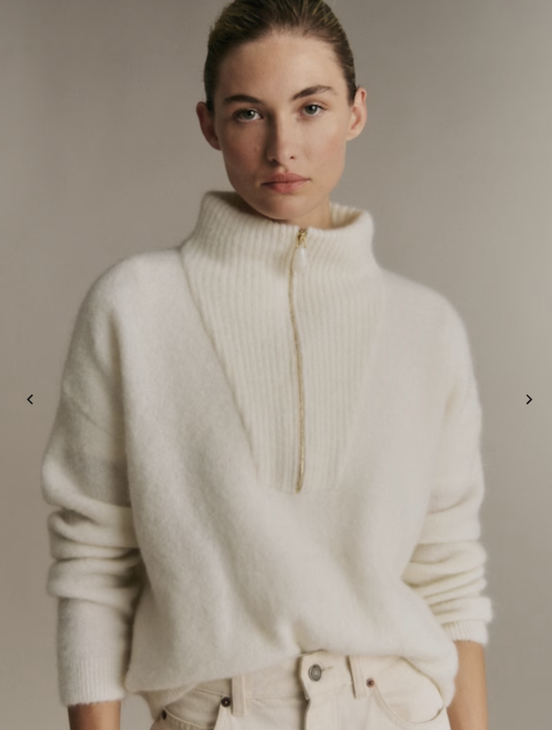 Funnel Half Zip White Jumper