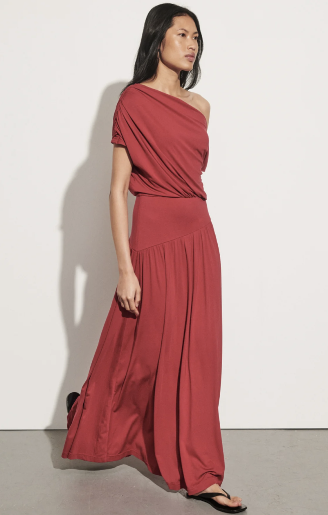 Asymmetric Draped Red Dress