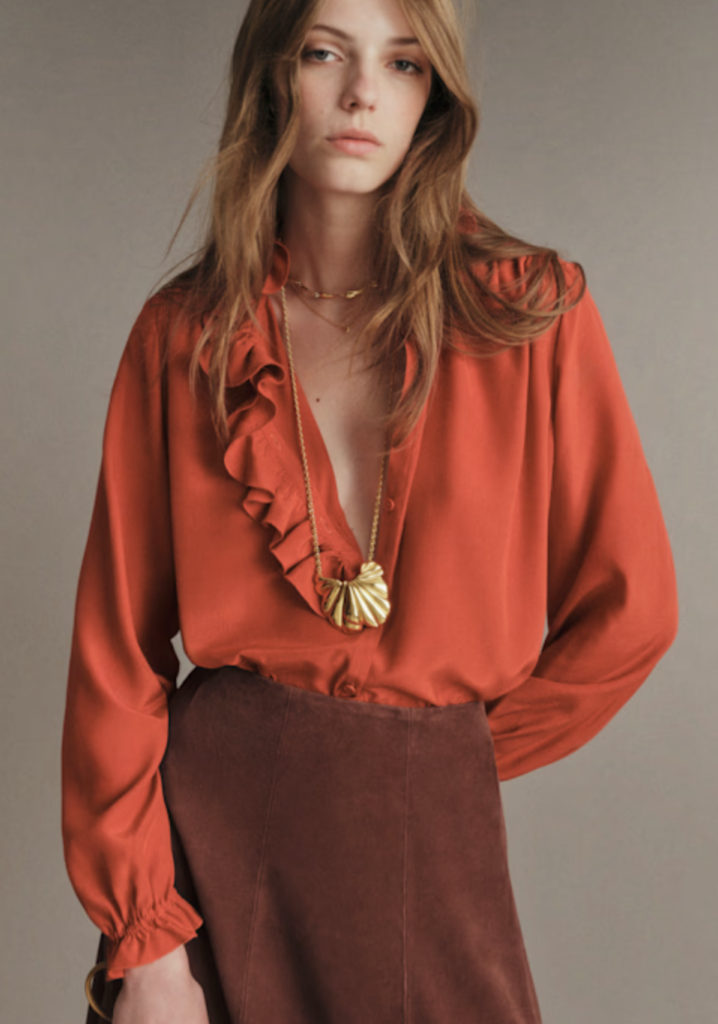 Terracotta Frilled Blouse