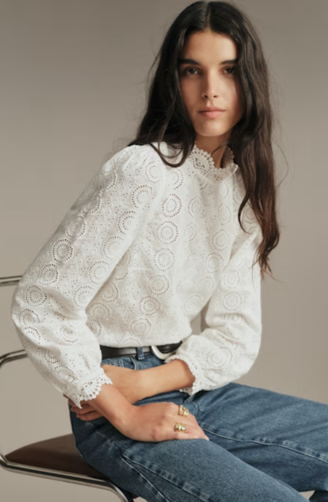 Embroidered White Ruffle Shirt