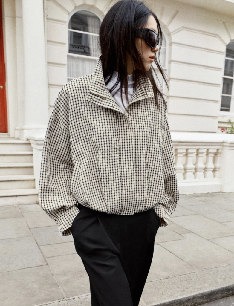 Black and White Check Bomber Jacket