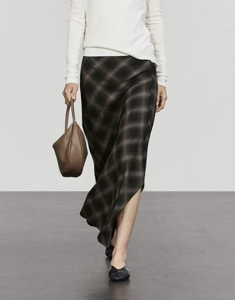 Wool Check Midi Skirt