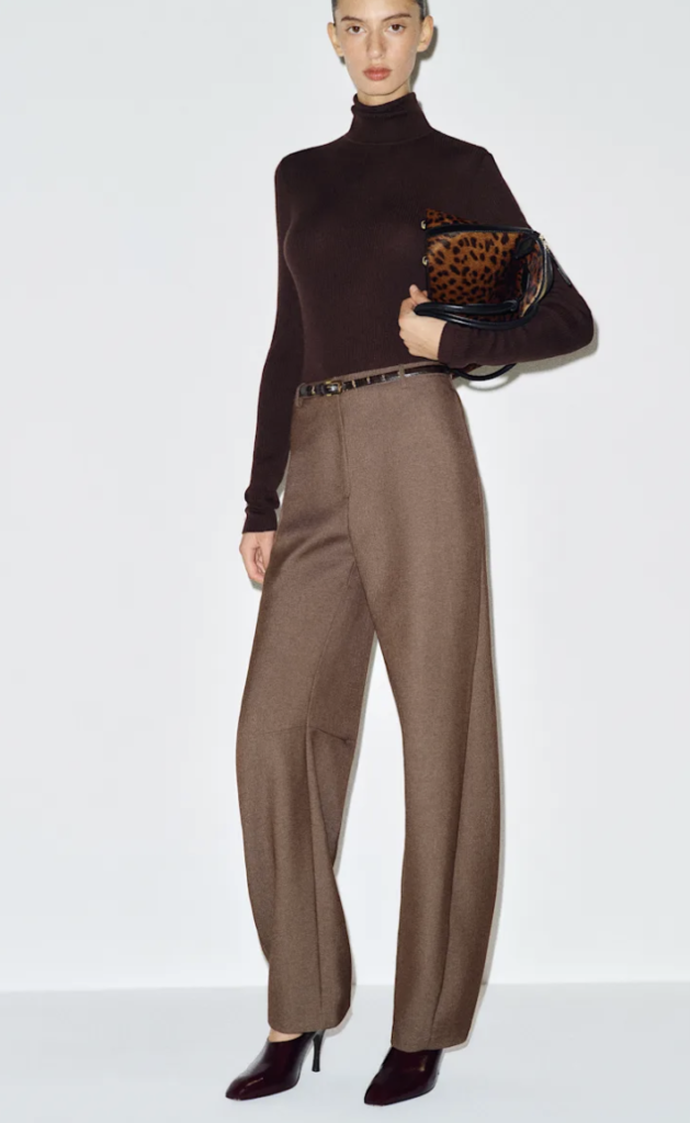 Brown Tailored Barrel Leg Trousers