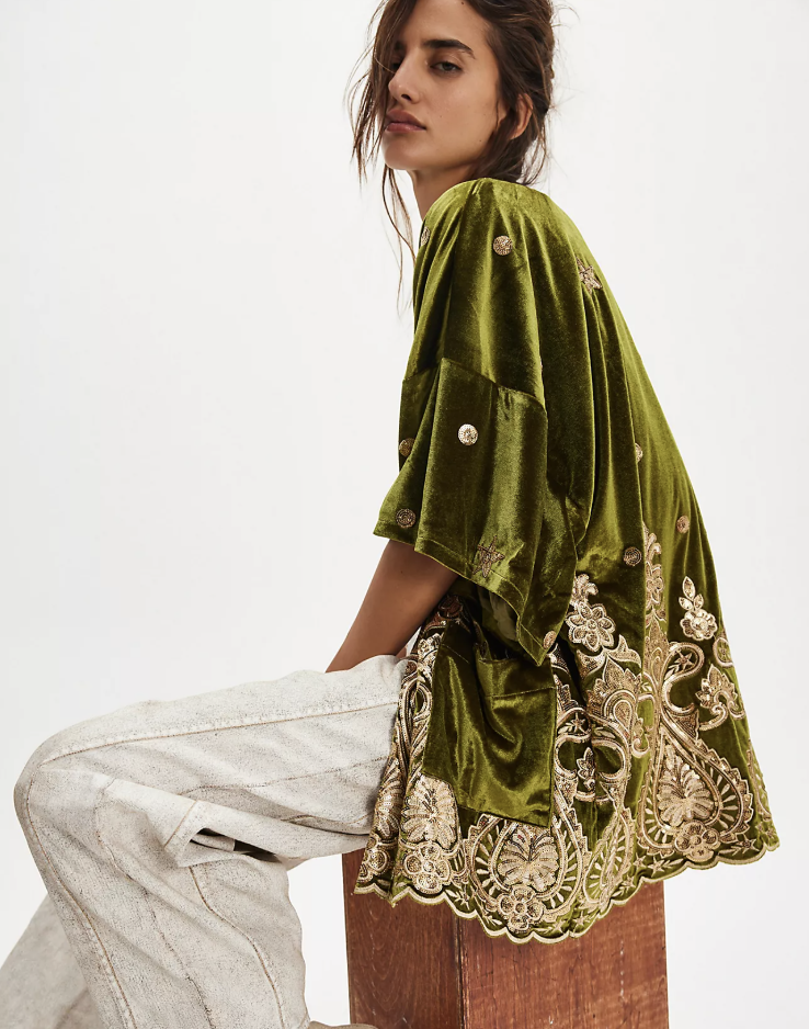 Embroidered Velvet Kimono