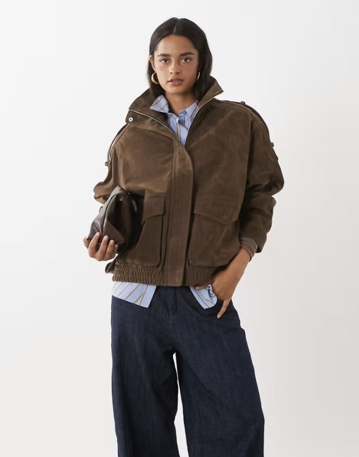 Faux Suede Funnel Leather Jacket