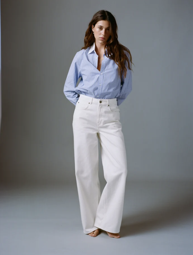 High-Waist Wide-Leg White Jeans