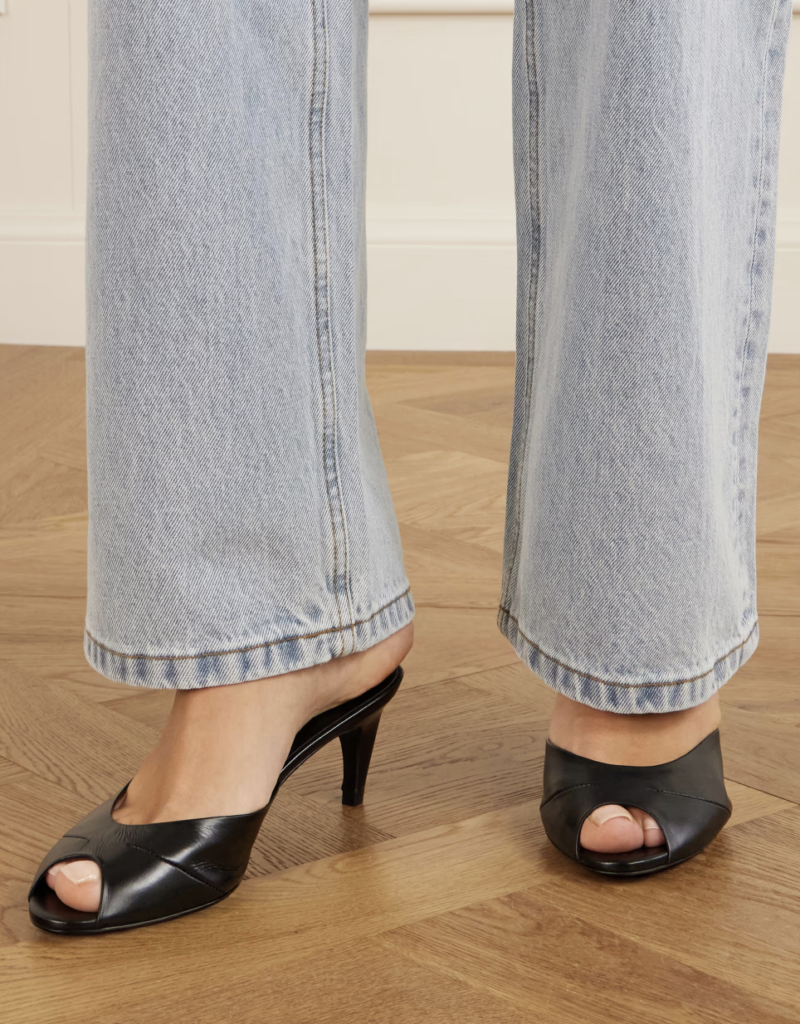 Low Heel Black Leather Mules