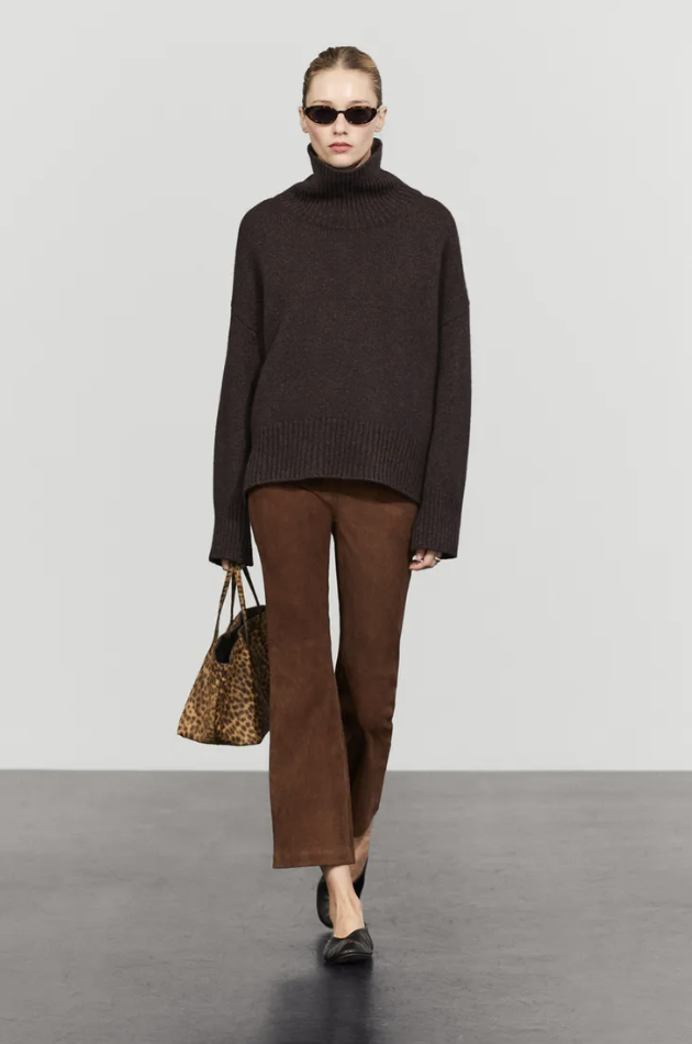 Chocolate Brown Marl Roll Neck Jumper