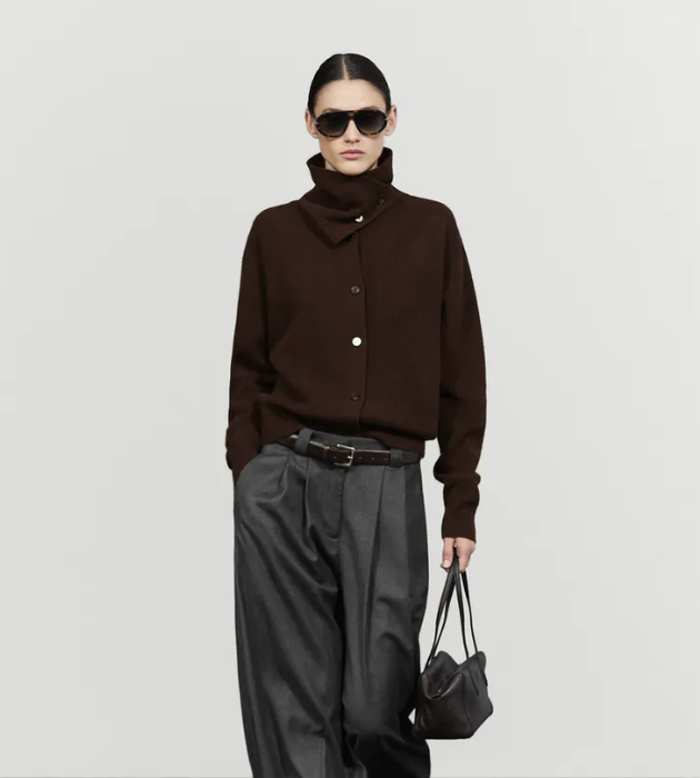Chocolate Brown Funnel Neck Cardigan