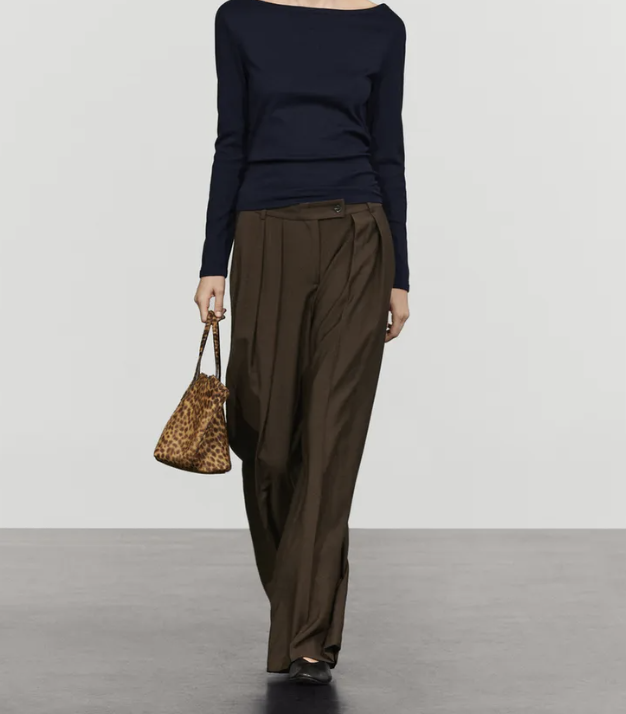 Double Pleat Wide-Leg Trousers