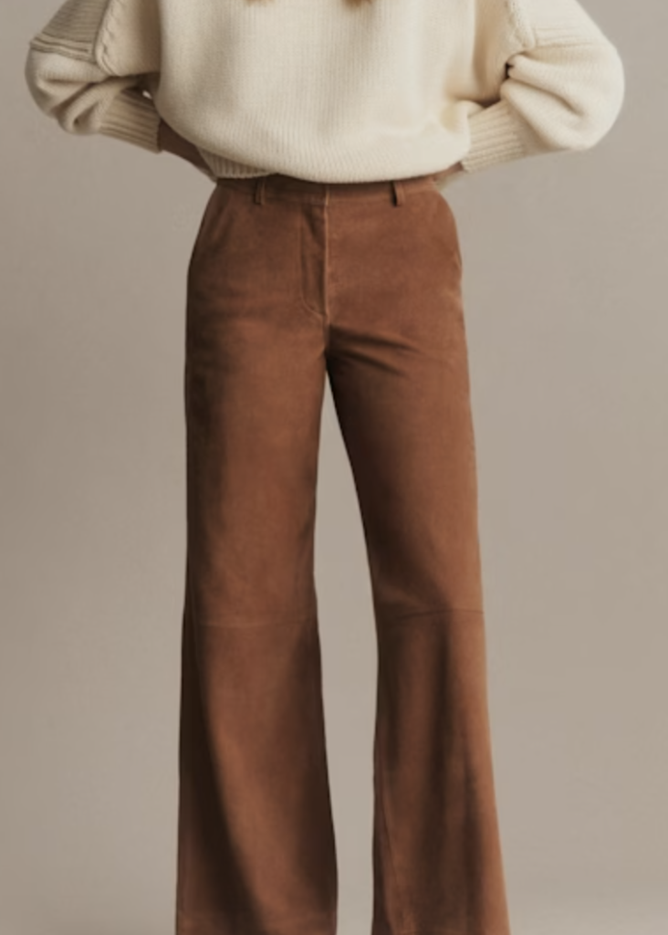 Suede Straight-Leg Trousers