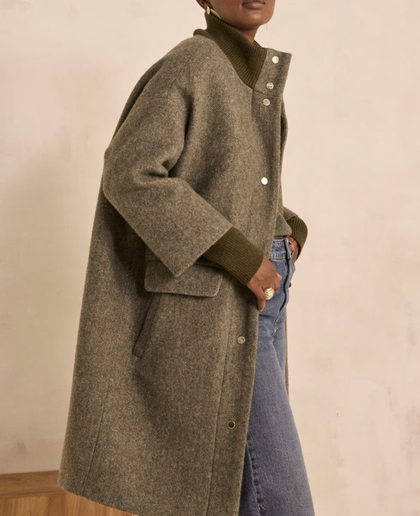 Khaki Herringbone Wool Coat