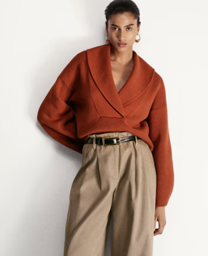 Ribbed Terracotta Wrap Style Jumper
