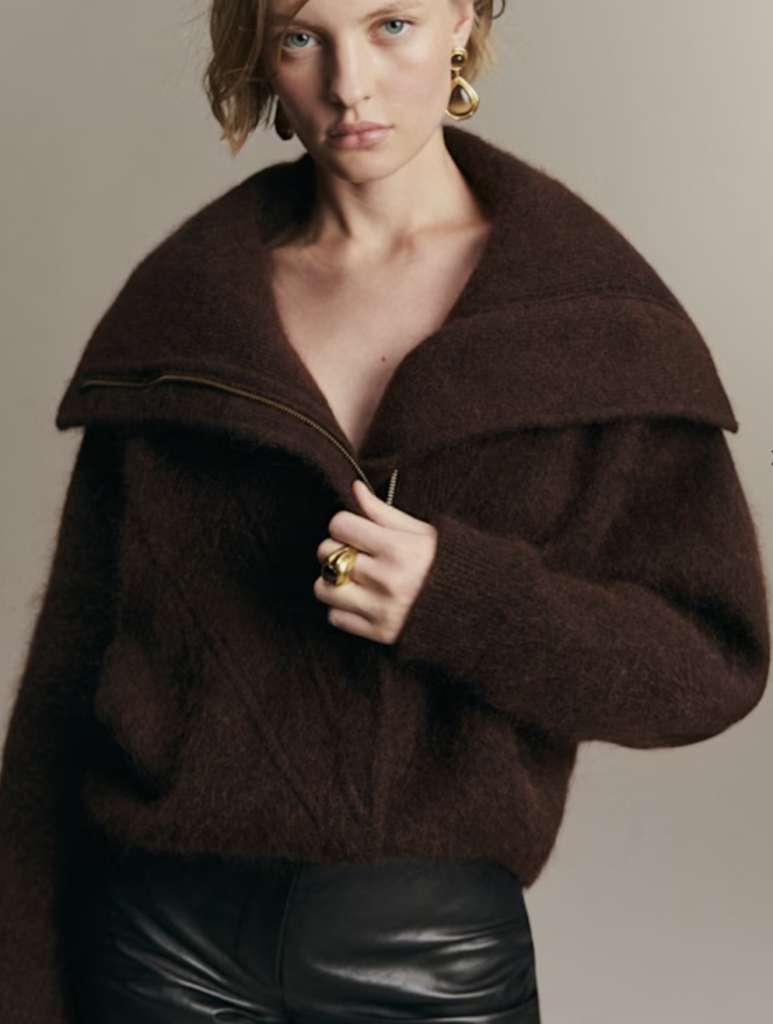 Chocolate Brown Zipped Wool Jacket