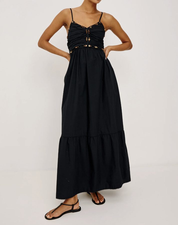 Black Cotton Tiered Maxi Dress