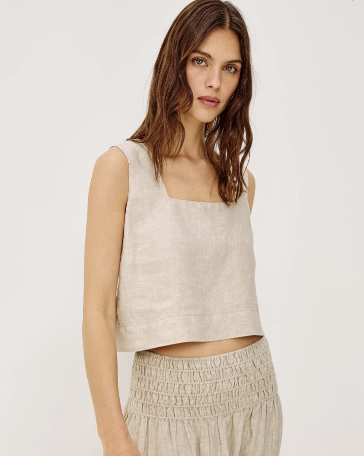 Natural Linen Square-Neck Top
