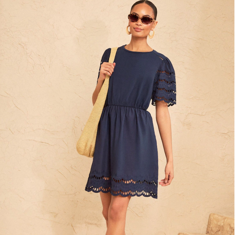 Navy Embroidered Dress