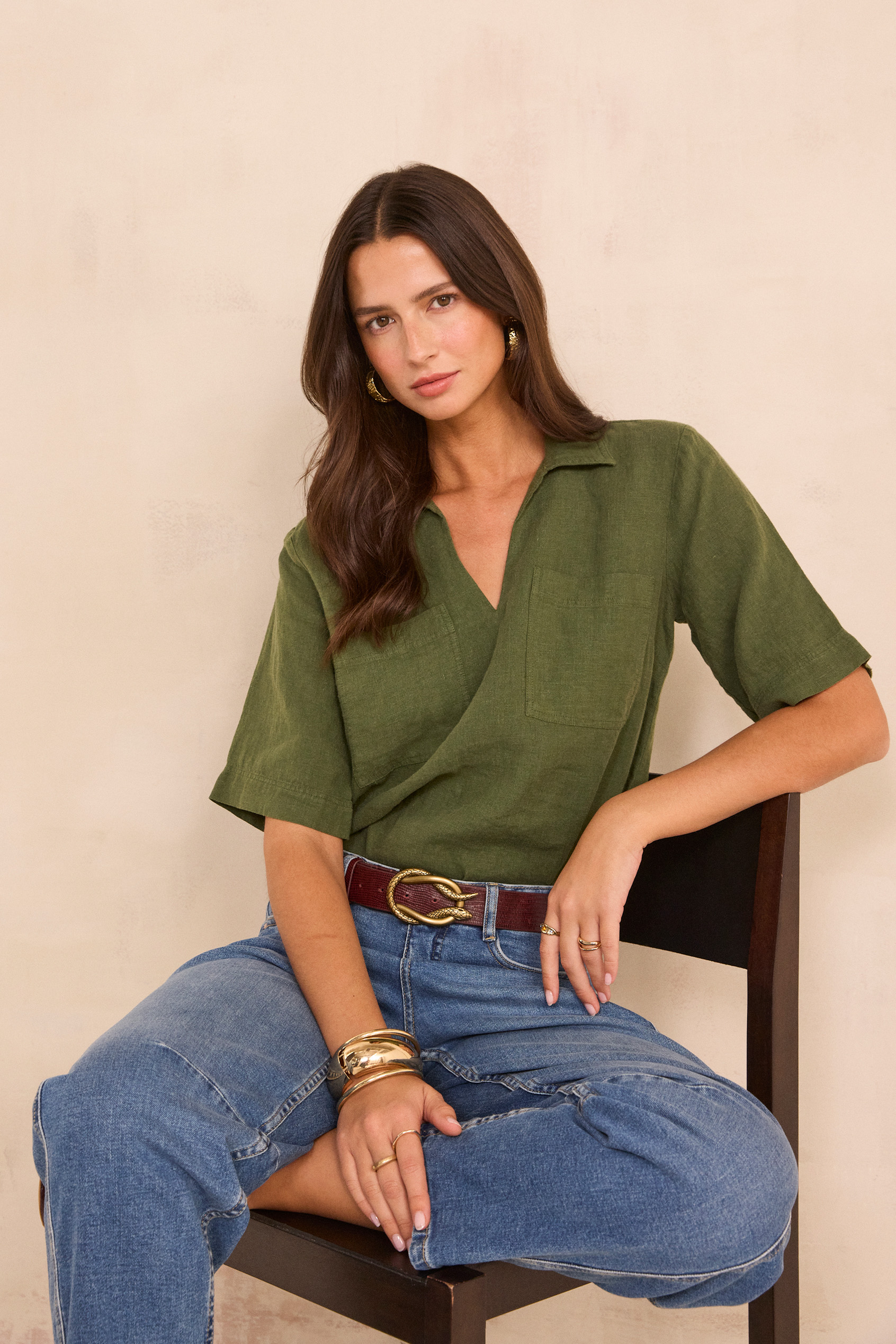 Short-Sleeved Linen Blouse Delva